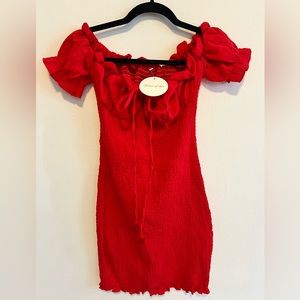 Ruffle shoulder red dress in a small from Shein. Form hugging cute dress. NWT